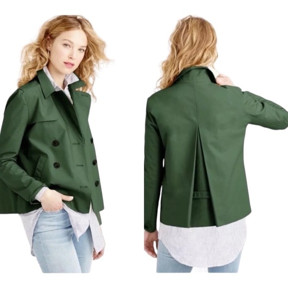 J. Crew Swing trench in Japanese cotton, cropped short Trench, Olive Khaki, OP - Picture 1 of 15